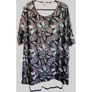 LuLaRoe Women's L Multicolor Butterfly Print Short Sleeve Scoop Neck Tunic